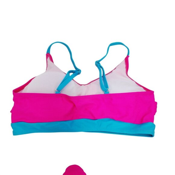 Two-Piece Pink & Blue Girls Swimsuit With Adjustable Straps Size 13 14 y - Picture 4 of 6
